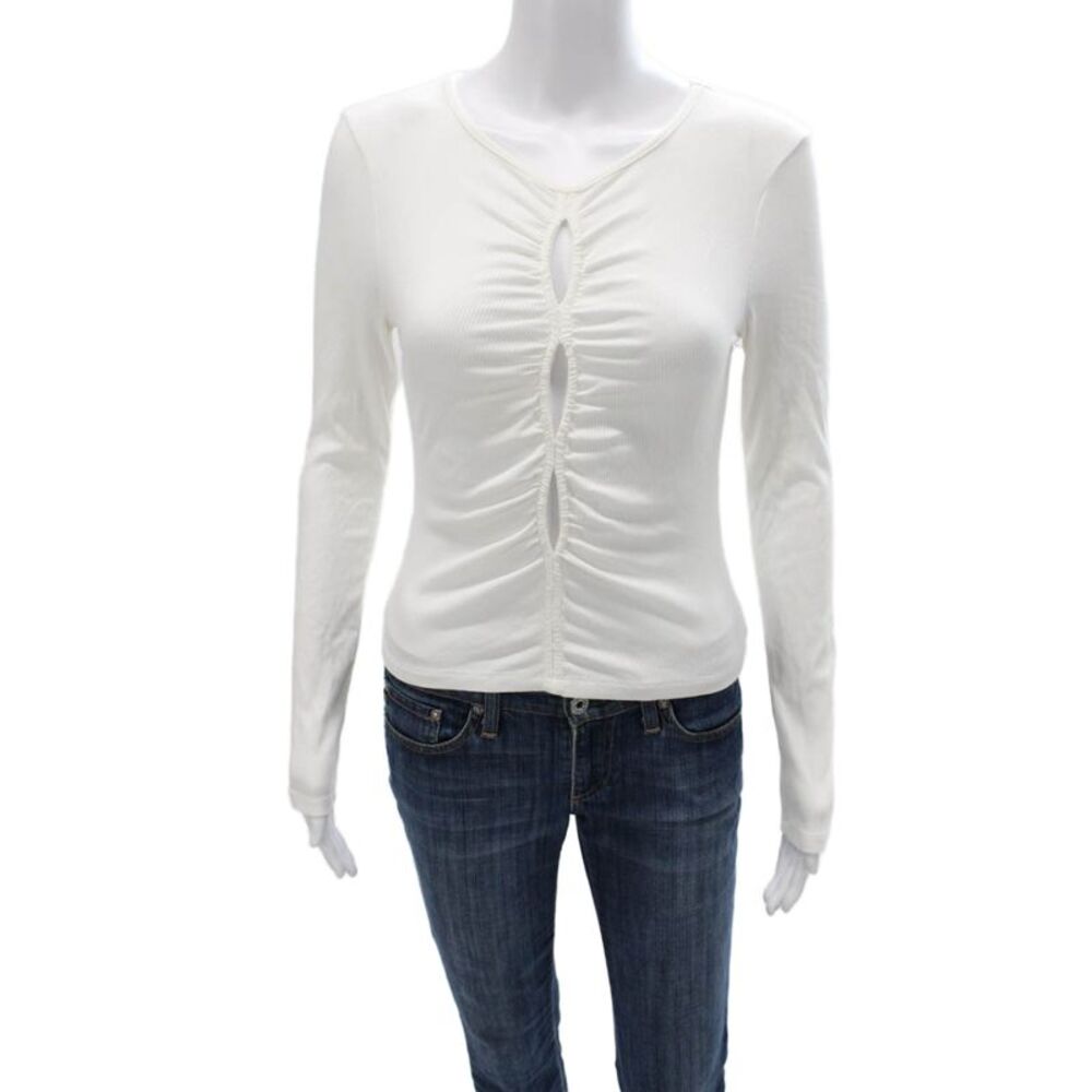 NIA Womens Basic Long Sleeve Scoop Neck Rayon T-Shirt White Size M